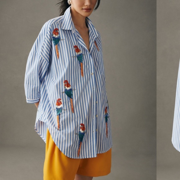 Anthropologie Maeve parrot sequin button down shirt xs/s - Picture 2 of 10